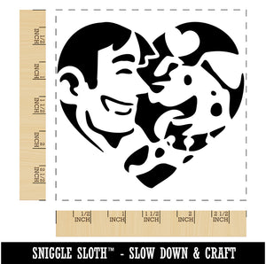 Man with Dog Puppy Pet in Heart Square Rubber Stamp for Stamping Crafting