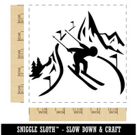 Skier Skiing Down Mountain Slopes Square Rubber Stamp for Stamping Crafting