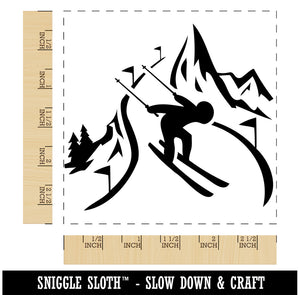 Skier Skiing Down Mountain Slopes Square Rubber Stamp for Stamping Crafting