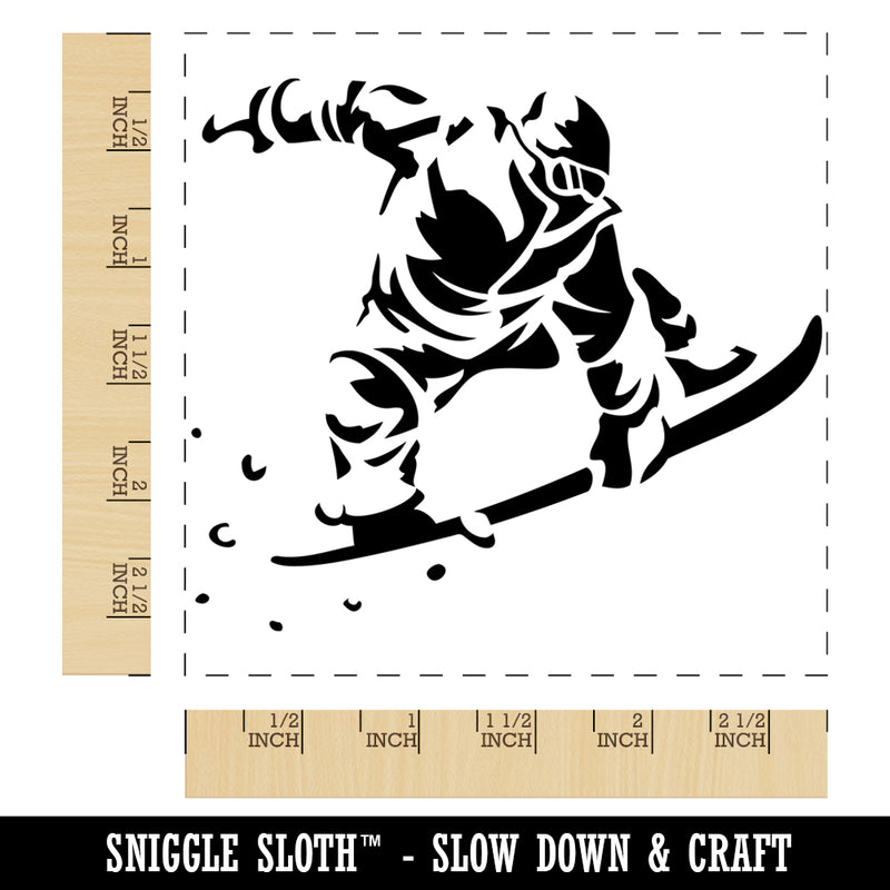 Snowboarder Jumping Flying Through Air Square Rubber Stamp for Stamping Crafting