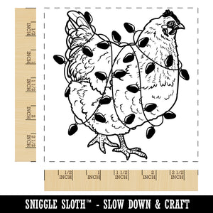 Christmas Hen Decorated with Lights Holiday Chicken Square Rubber Stamp for Stamping Crafting