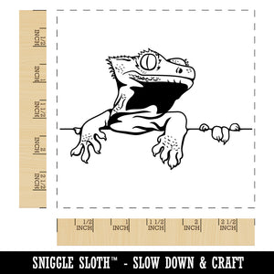 Crested Gecko on Ledge Lizard Square Rubber Stamp for Stamping Crafting