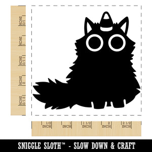 Fluffy Black Cat with Candy Corn Unicorn Horn Halloween Square Rubber Stamp for Stamping Crafting