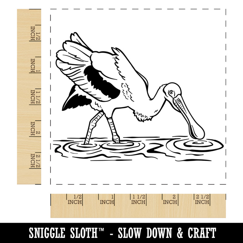 Roseate Spoonbill Wading in Water Bird Square Rubber Stamp for Stamping Crafting