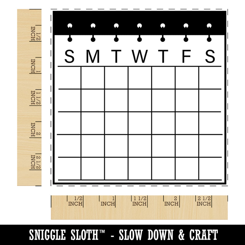 Blank Calendar with Notebook Rings Sunday Start Square Rubber Stamp for Stamping Crafting