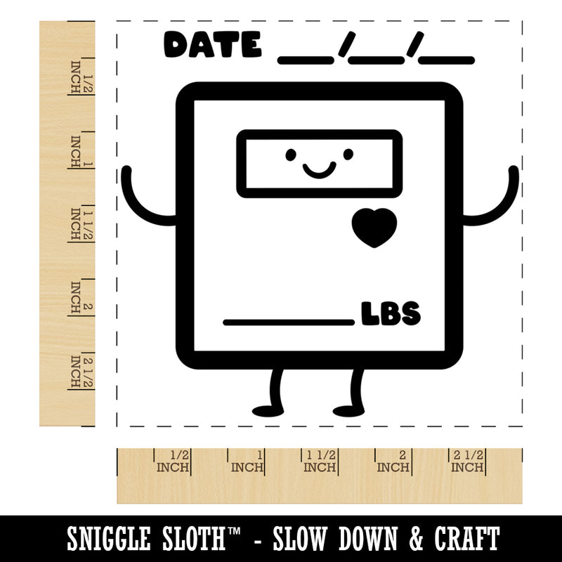 Happy Scale Weight Tracker with Date Pound Lbs Health Fitness Square Rubber Stamp for Stamping Crafting