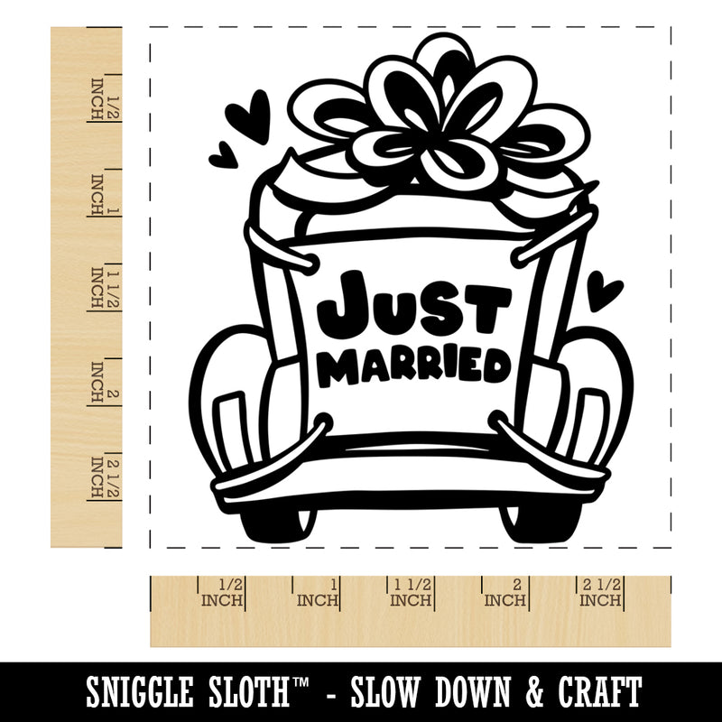 Just Married Vintage Car with Bow Square Rubber Stamp for Stamping Crafting