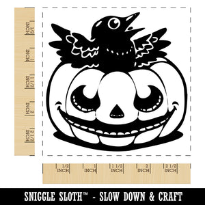 Little Raven Crow in Jack-O'-Lantern Pumpkin Halloween Square Rubber Stamp for Stamping Crafting