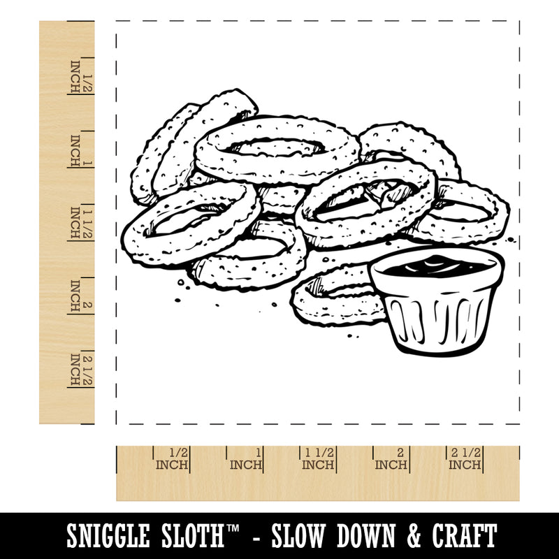 Onion Rings with Dipping Sauce Ketchup Fast Food Square Rubber Stamp for Stamping Crafting