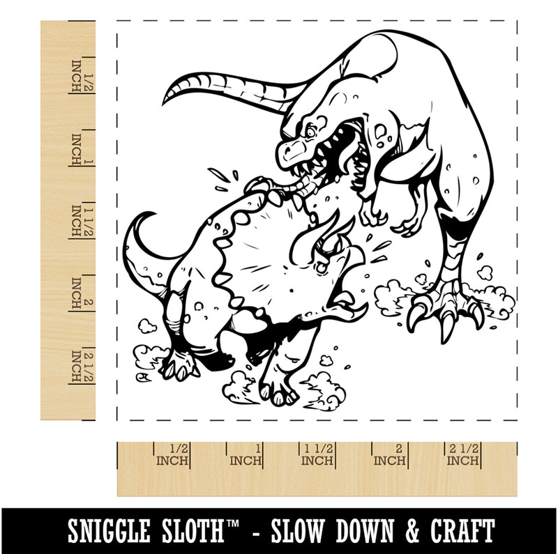 Triceratops and T-Rex Dinosaurs Fighting Square Rubber Stamp for Stamping Crafting