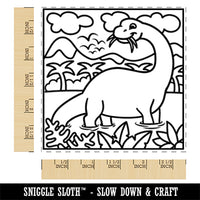 Brontosaurus Eating in Water Dinosaur Square Rubber Stamp for Stamping Crafting