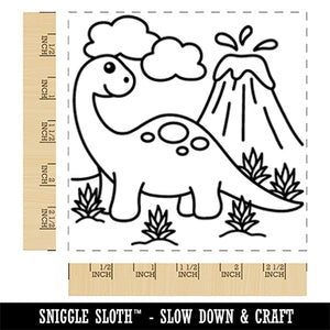 Brontosaurus Volcano Dinosaur Square Rubber Stamp for Stamping Crafting