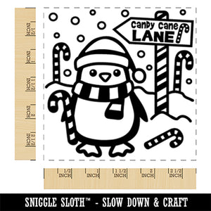 Candy Cane Lane Penguin Christmas Square Rubber Stamp for Stamping Crafting