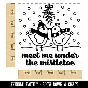 Kissing Birds Meet Me Under the Mistletoe Christmas Square Rubber Stamp for Stamping Crafting