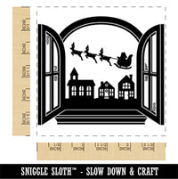 Santa Sleigh Flying Scene Window Christmas Square Rubber Stamp for Stamping Crafting