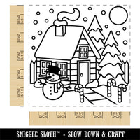 Winter House with Christmas Decorations Snowman Square Rubber Stamp for Stamping Crafting