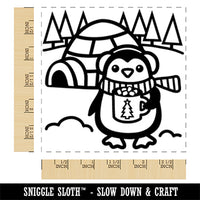 Winter Penguin Igloo with Hot Chocolate Square Rubber Stamp for Stamping Crafting