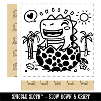 Baby Dinosaur Hatchling on Beach Square Rubber Stamp for Stamping Crafting