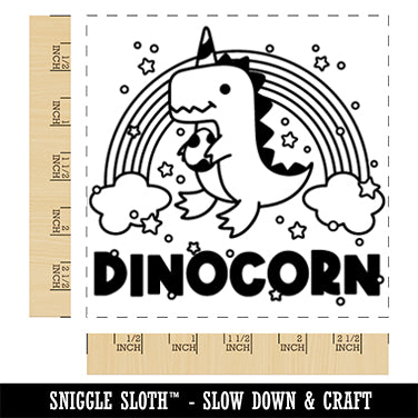 Dinocorn Dinosaur Unicorn with Rainbow Square Rubber Stamp for Stamping Crafting