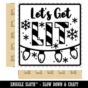 Let's Get Lit Christmas Lights Pun Square Rubber Stamp for Stamping Crafting