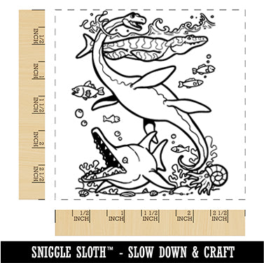 Aquatic Dinosaurs Ichthyosaurus Plesiosaur Mosasaurus Square Rubber Stamp for Stamping Crafting