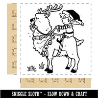 Christmas Elf Riding Hungry Reindeer Square Rubber Stamp for Stamping Crafting