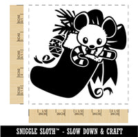 Christmas Mouse In Stocking with Candy Cane Square Rubber Stamp for Stamping Crafting