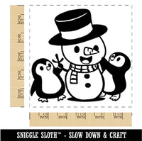 Christmas Penguins Building Snowman Square Rubber Stamp for Stamping Crafting