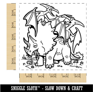 Dinosaur Buddies Triceratops and Pteranodons Square Rubber Stamp for Stamping Crafting