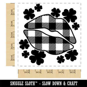 Buffalo Plaid Lips in Patch of Clovers St. Patrick's Day Square Rubber Stamp for Stamping Crafting