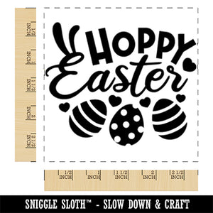 Happy Hoppy Easter Eggs with Bunny Ears Square Rubber Stamp for Stamping Crafting