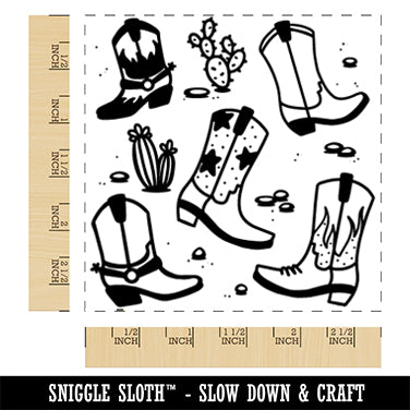 Western Cowboy Boots Square Rubber Stamp for Stamping Crafting