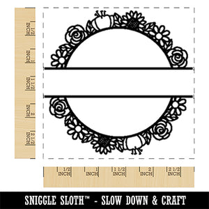 Cute Floral Split Wreath for Name Monogram Square Rubber Stamp for Stamping Crafting