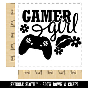 Gamer Girl with Controller Square Rubber Stamp for Stamping Crafting