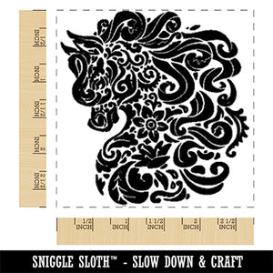 Floral Horse with Flowing Mane Swirls Square Rubber Stamp for Stamping Crafting