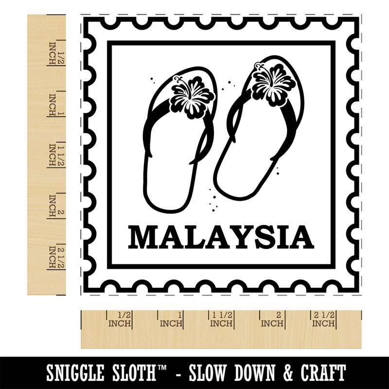 Malaysia Travel Beach Flip Flops Square Rubber Stamp for Stamping Crafting