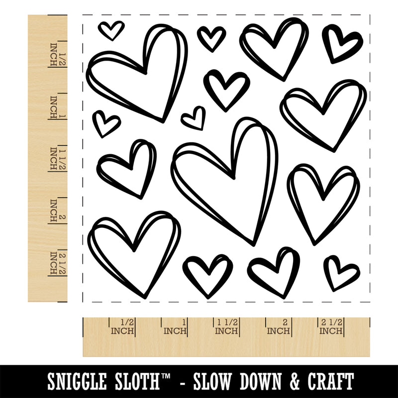 Scattered Sketchy Hearts Love Square Rubber Stamp for Stamping Crafting