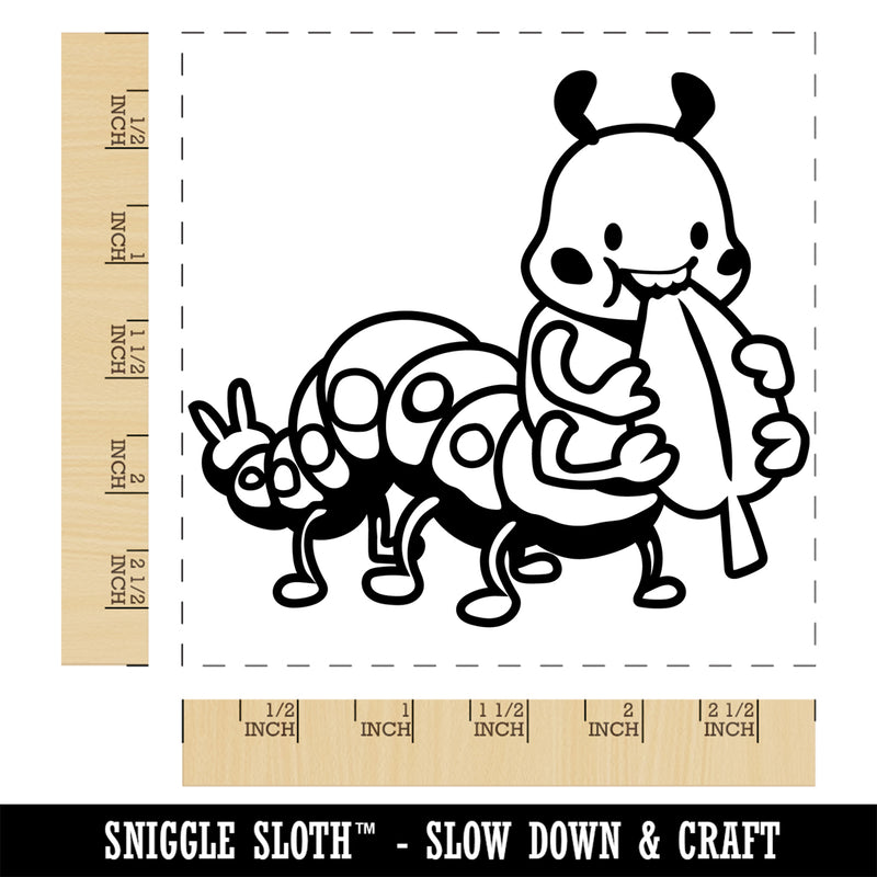 Hungry Caterpillar Eating Leaf Square Rubber Stamp for Stamping Crafting