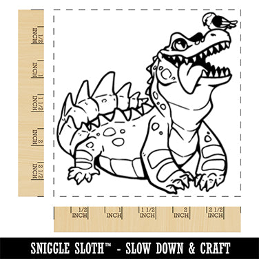 Baby Alligator Crocodile Caiman with Bird Square Rubber Stamp for Stamping Crafting