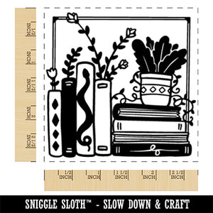 Books and Plants Square Rubber Stamp for Stamping Crafting