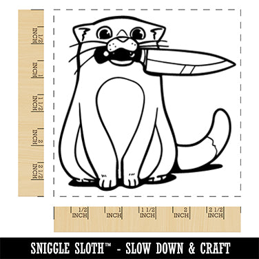 Cat with Kitchen Knife Square Rubber Stamp for Stamping Crafting