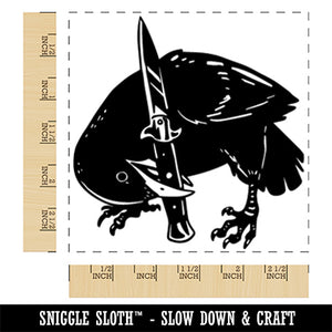 Crow Bird with Switchblade Knife Square Rubber Stamp for Stamping Crafting