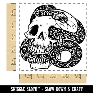 Diamondback Rattlesnake Wrapped Around Skull Square Rubber Stamp for Stamping Crafting