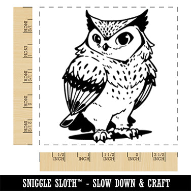 Distinguished Great Horned Owl Cartoon Square Rubber Stamp for Stamping Crafting