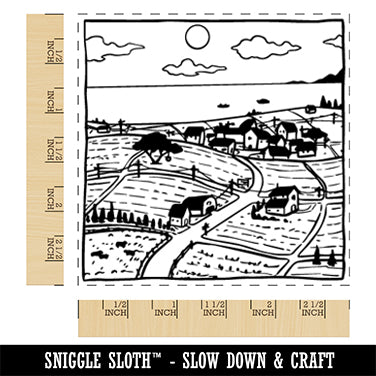 Farmland Landscape by Ocean Square Rubber Stamp for Stamping Crafting