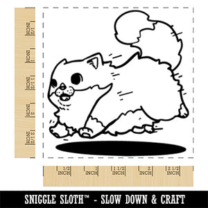 Fast Fluffy Cat Running Square Rubber Stamp for Stamping Crafting