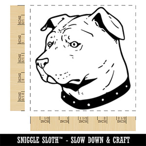 Focused Alert American Pit Bull Terrier Head Square Rubber Stamp for Stamping Crafting