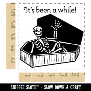 It's Been a While Skeleton in Coffin Square Rubber Stamp for Stamping Crafting