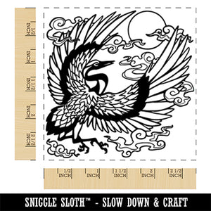 Japanese Chinese Crane and Sun Square Rubber Stamp for Stamping Crafting