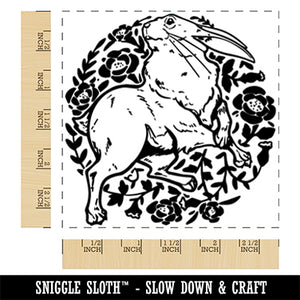 Rabbit Hare Floral Wreath Square Rubber Stamp for Stamping Crafting